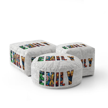 Personalised Superhero Name Kids Novelty Ottoman Fill Pouffe Inc Washable Cover