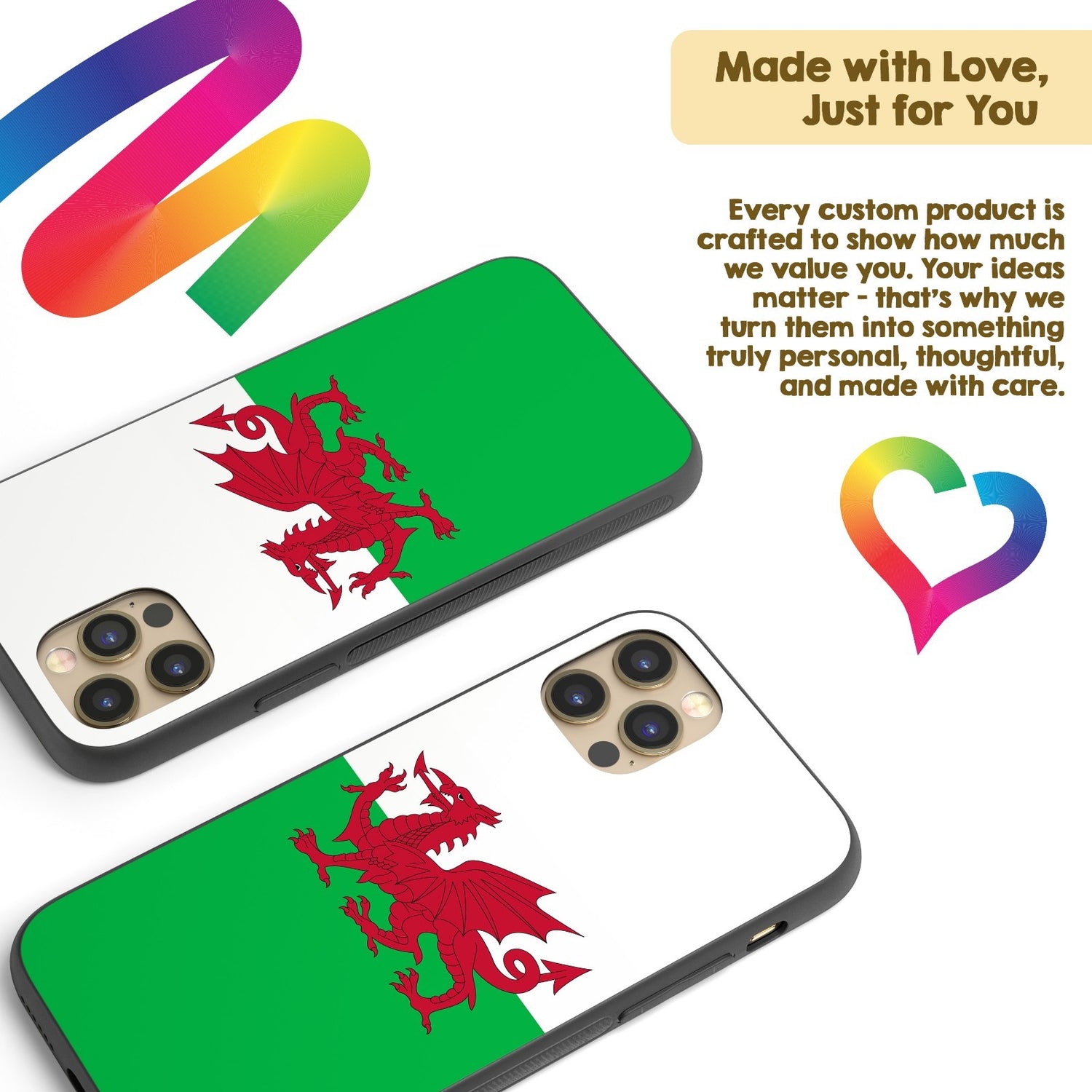 Welsh Flag Wales Custom Printed iPhone Case - Black TPU Cover Gift Personalised