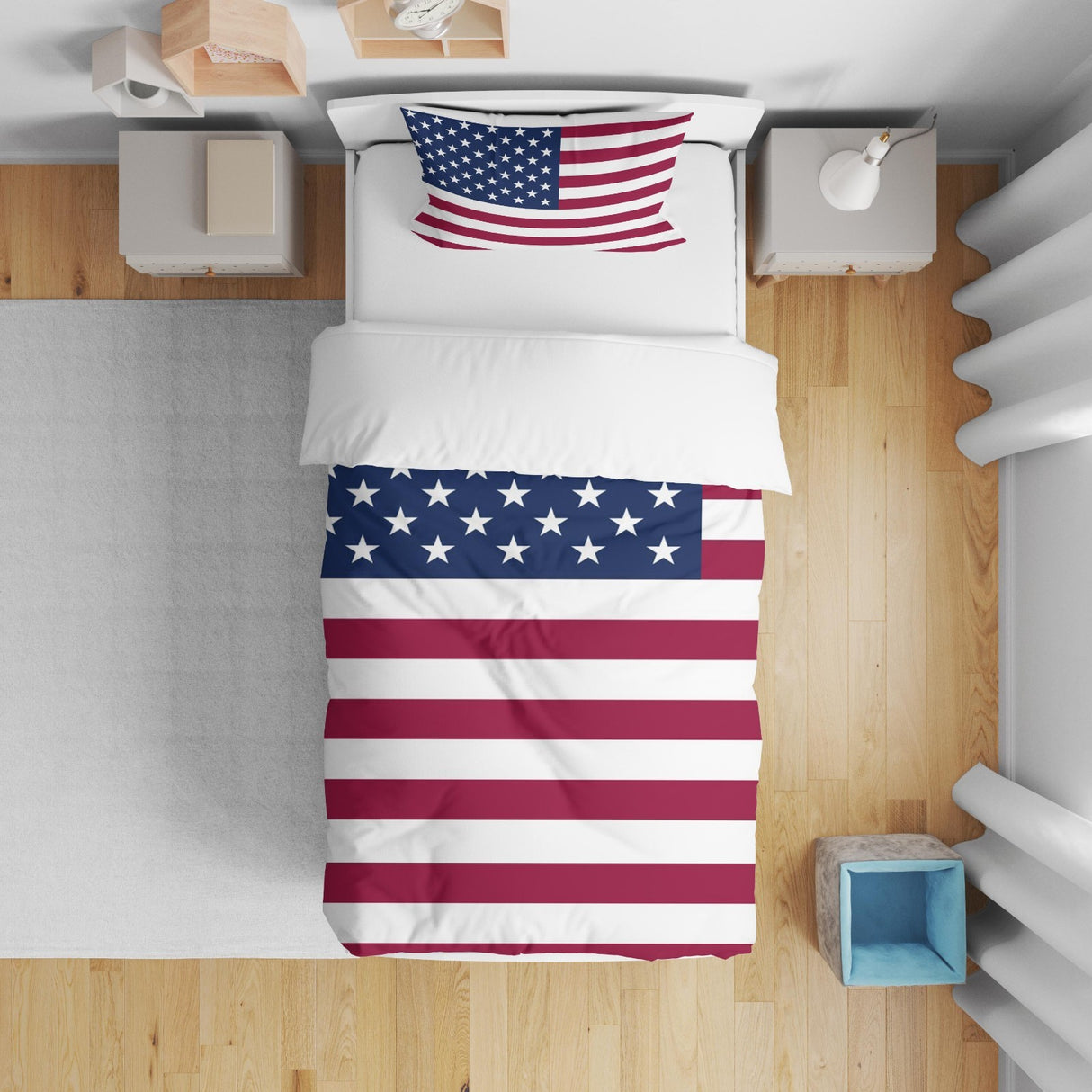 USA Flag America Cot Bed Duvet Cover Toddler Pillowcase Design Gift Custom Cosy