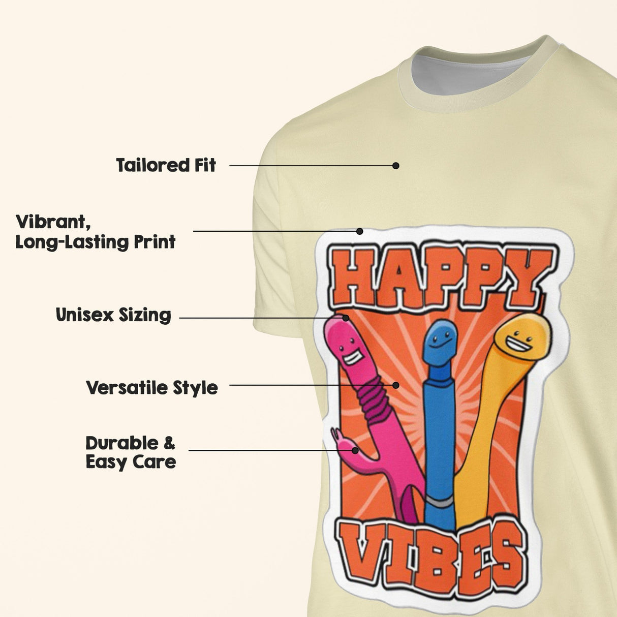 Personalised Happy Vibes Rude Funny Custom Printed T-Shirt Choose Colour Unisex
