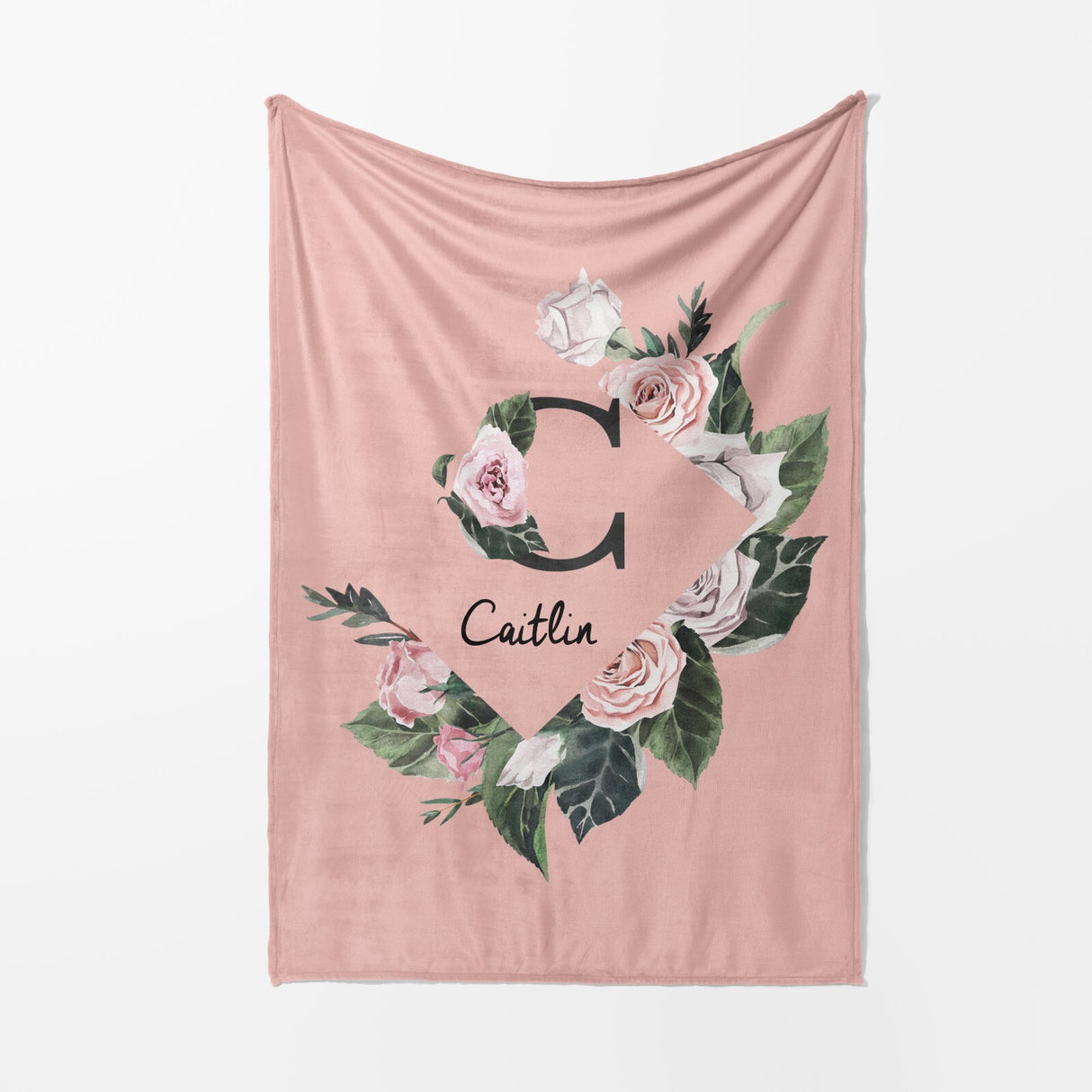 Personalised Name Botanical Floral Initial Letter Soft Warm Fleece Blanket Decor