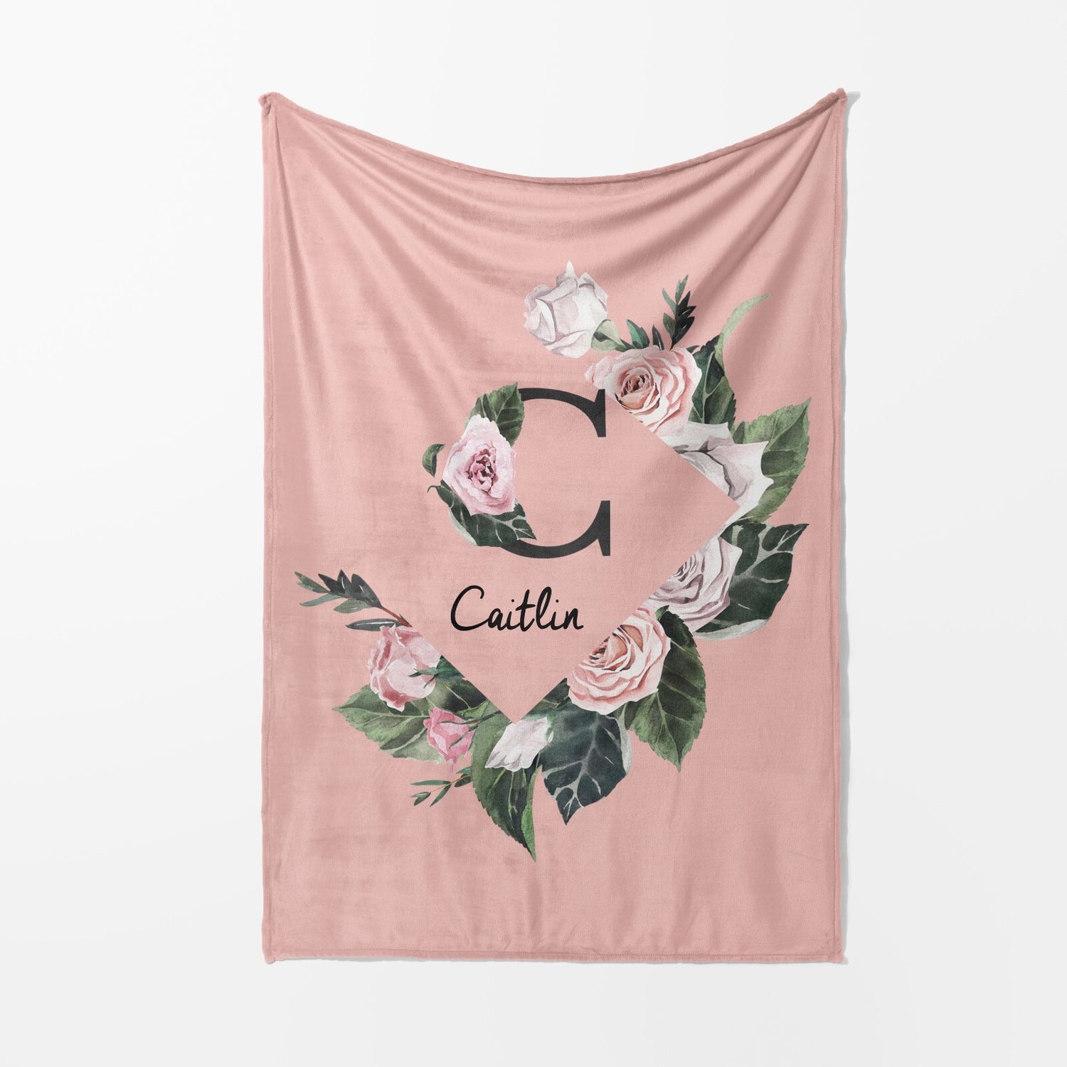 Personalised Name Botanical Floral Initial Letter Soft Warm Fleece Blanket Decor