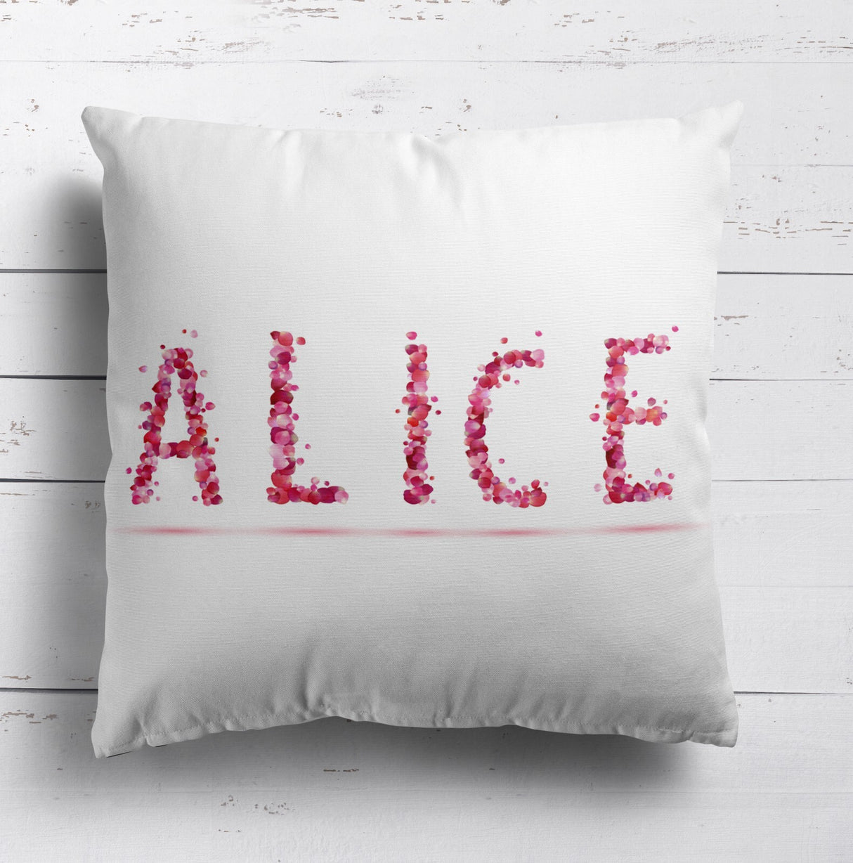 Personalised Name Pink Rose Petals Soft Square Filled Cushion Throw Decor Gift