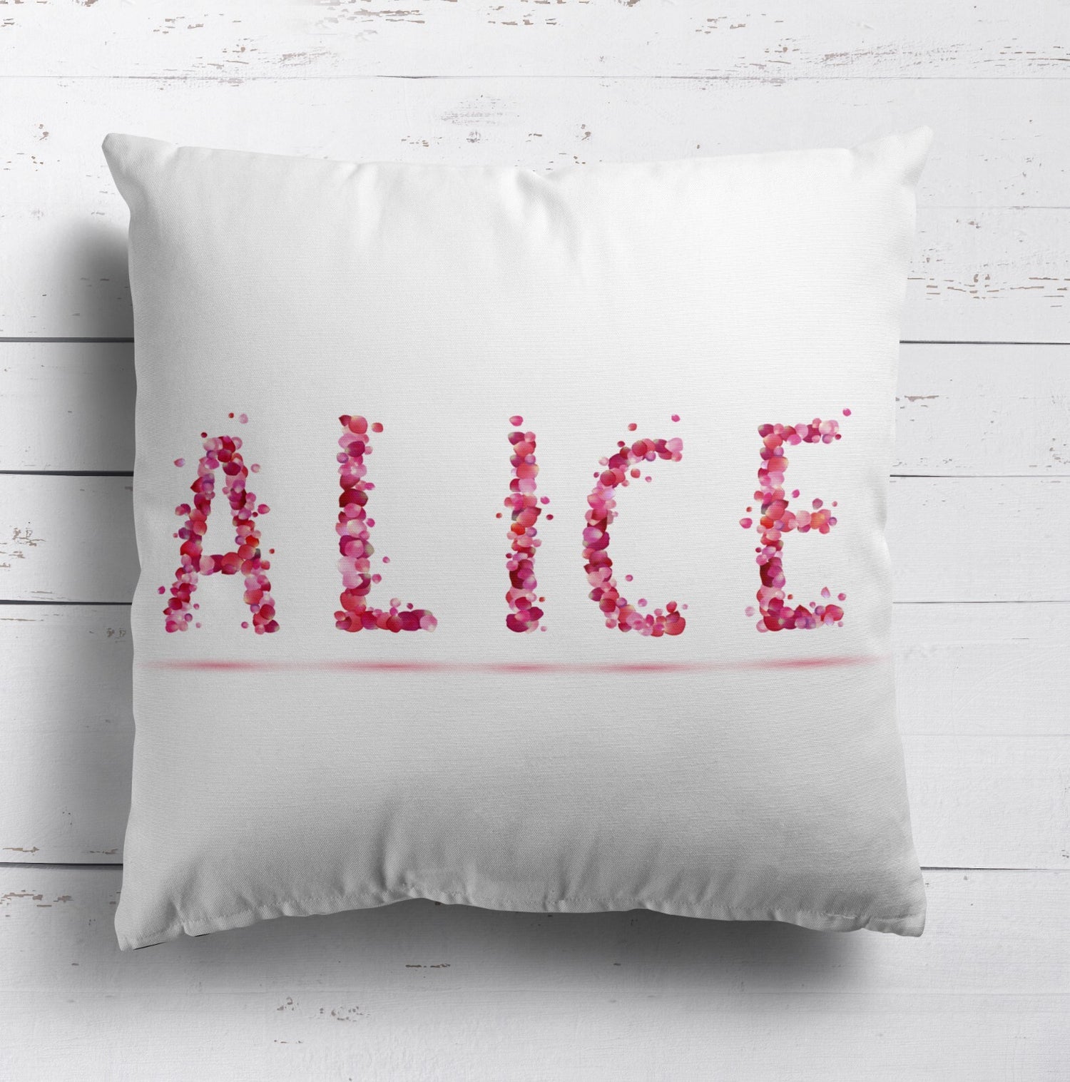 Personalised Name Pink Rose Petals Soft Square Filled Cushion Throw Decor Gift