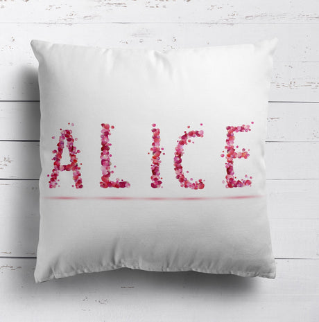 Personalised Name Pink Rose Petals Soft Square Filled Cushion Throw Decor Gift