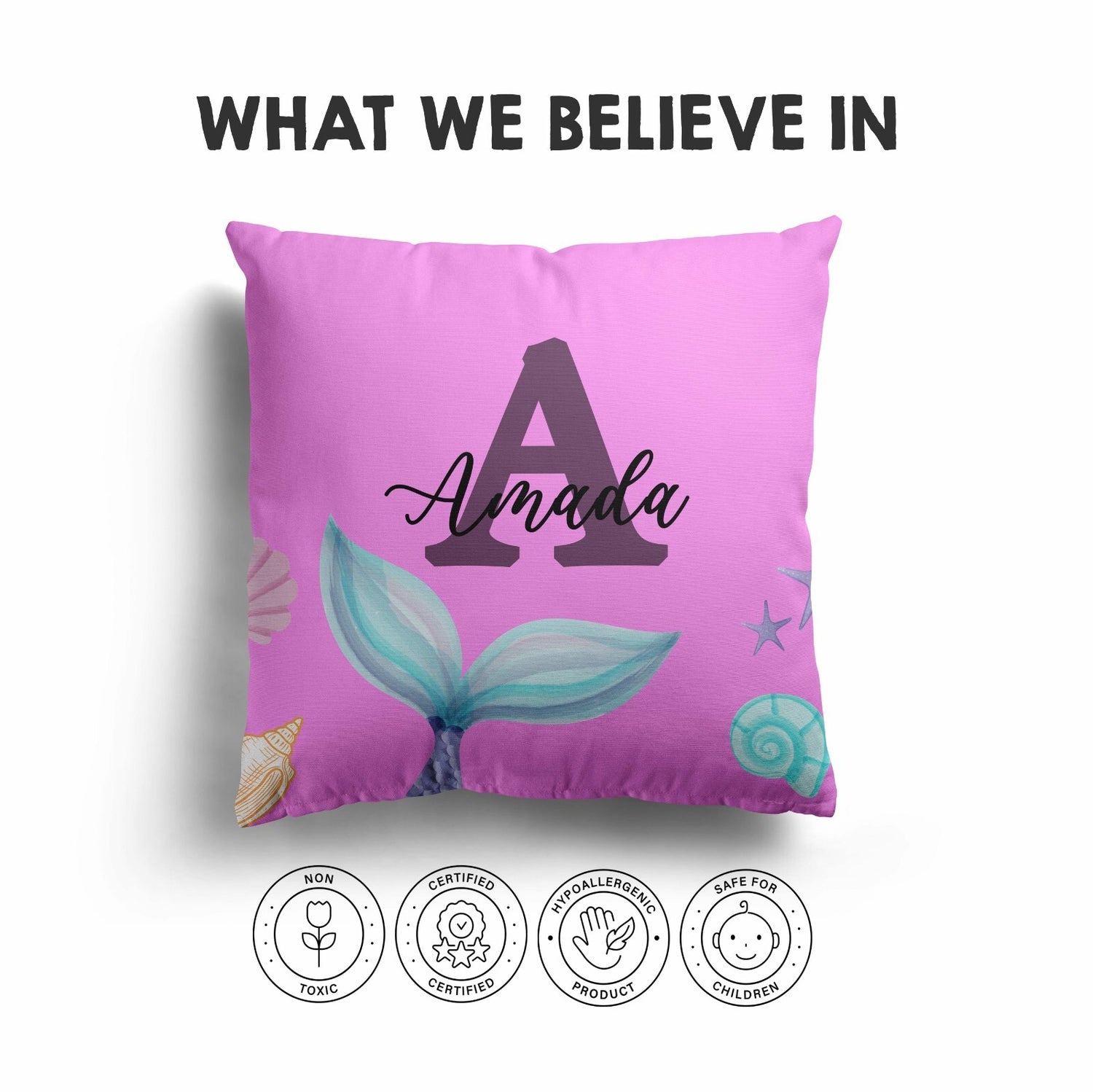 Personalised Name Colour Mermaid Tail Monogram Square Fill Zipped Cushion Throw