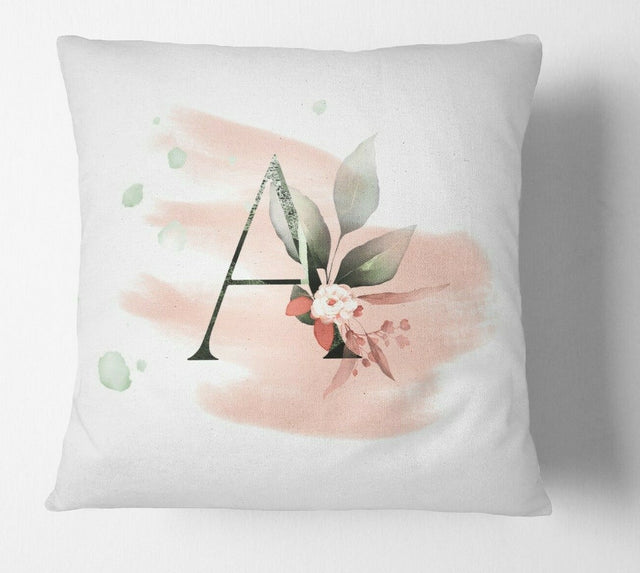 Personalised Gentle Blush Floral Pink Name Monogram Cushion Cover Case & Insert