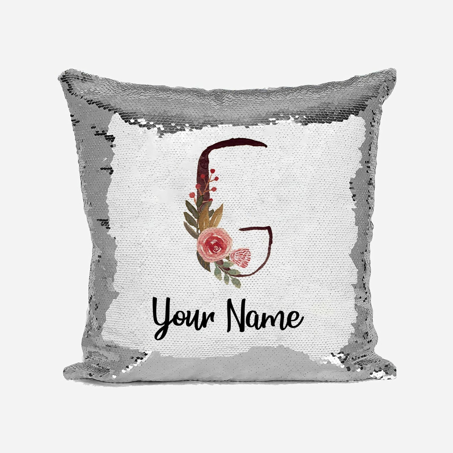 Personalised Floral Watercolour Effect Alphabet Sequin Magic Cushion + Pillow