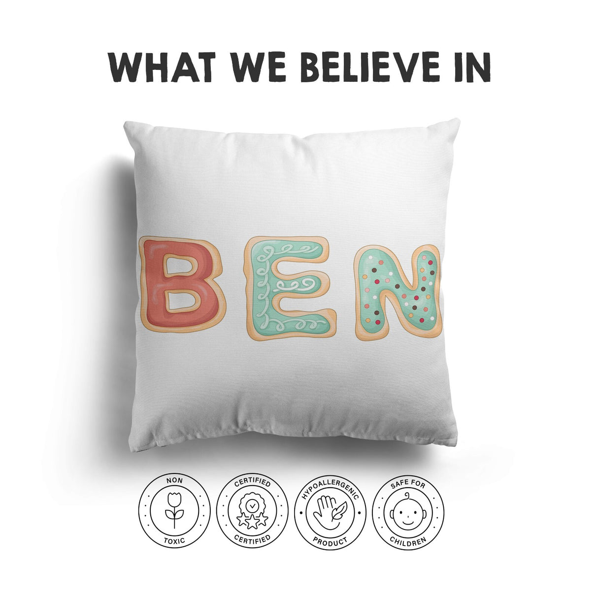 Personalised Name Cookie Alphabet Print Soft Square Filled Cushion Throw Decor