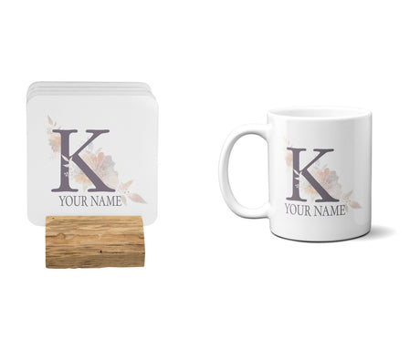 Personalised Misty Dusty Pastel Alphabet Floral Name Initial Letter Coffee Mug