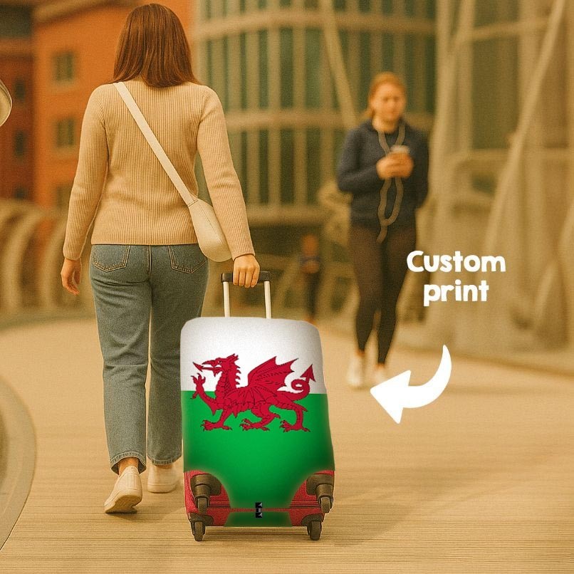 Welsh Flag Custom Suitcase Cover Travel Gift Stretch Fit Luggage Protector