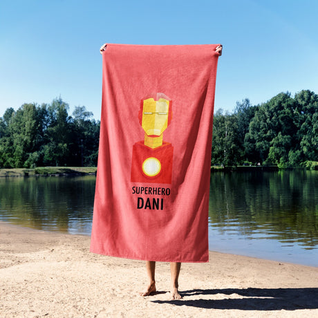 Superhero Personalised Name Custom Colour Kids Absorbent Beach Bath Sheet Towel