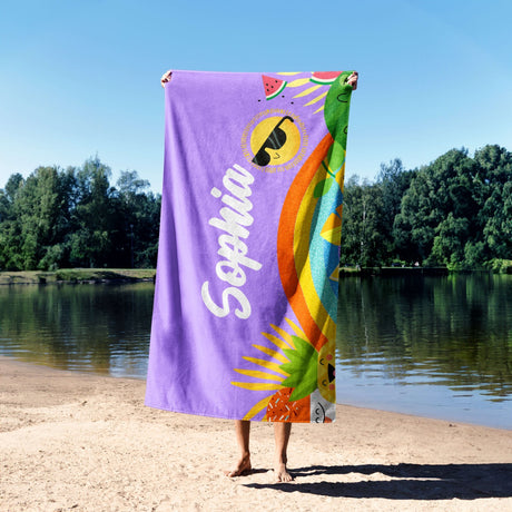 Personalised Custom Name + Colour Summer Soft Absorbent Beach Bath Sheet Towel