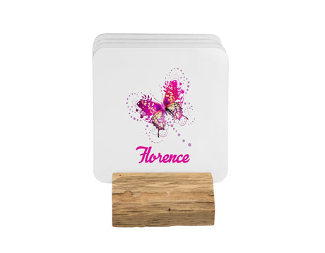 Personalised Name Pink Butterfly Coffee Tea Mug Gift 11oz Mug + Coaster