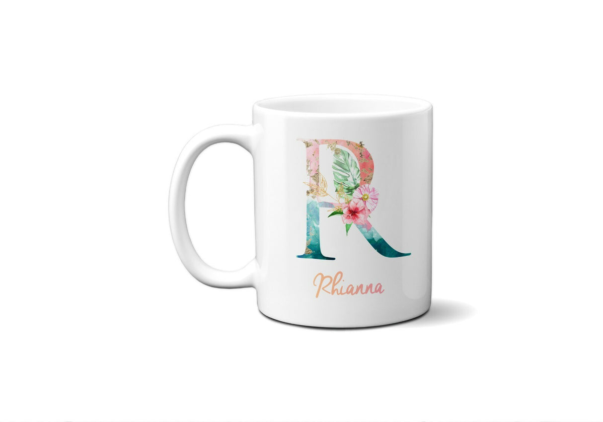 Tropical Alphabet Exotic Floral Name Initial Letter Coffee Mug Gift 11oz Ceramic