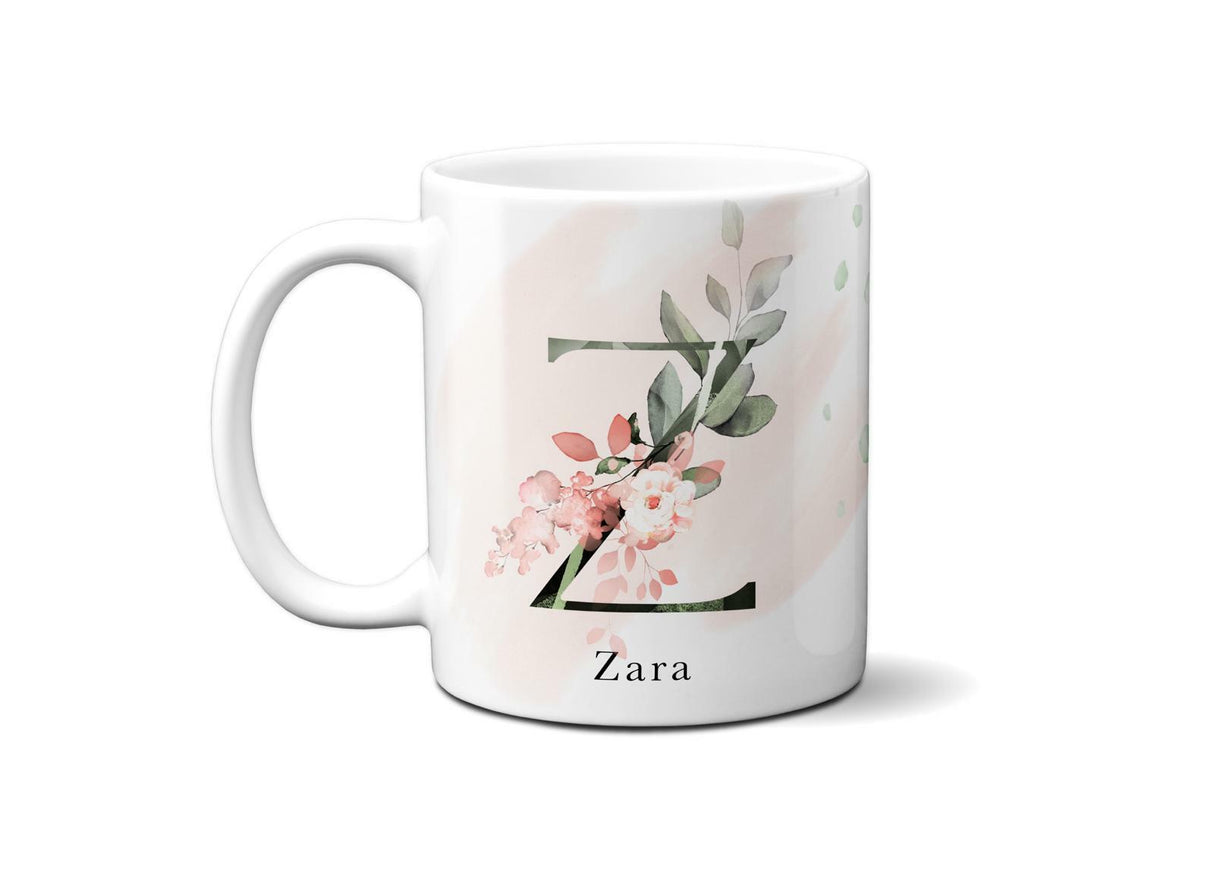 Gentle Touch Blush Pink Design Name Initial Letter Coffee Mug Gift 11oz Ceramic