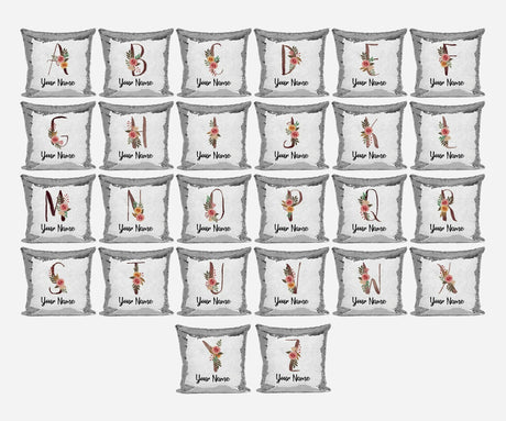 Personalised Floral Watercolour Effect Alphabet Sequin Magic Cushion + Pillow