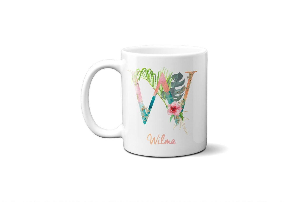 Tropical Alphabet Exotic Floral Name Initial Letter Coffee Mug Gift 11oz Ceramic