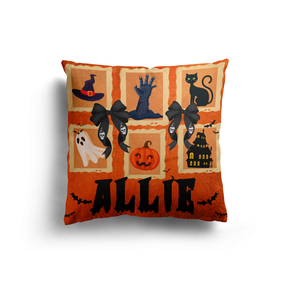 Halloween Spooky Personalised Name Printed Square Fillled Zipped Cushion Throw