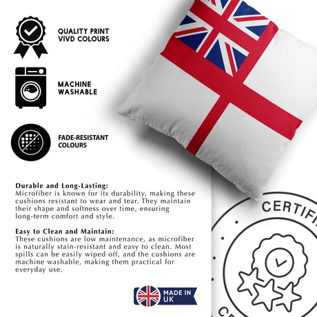 British Royal Navy Flag Design Filled Square Cushion Decorative Throw Soft Gift