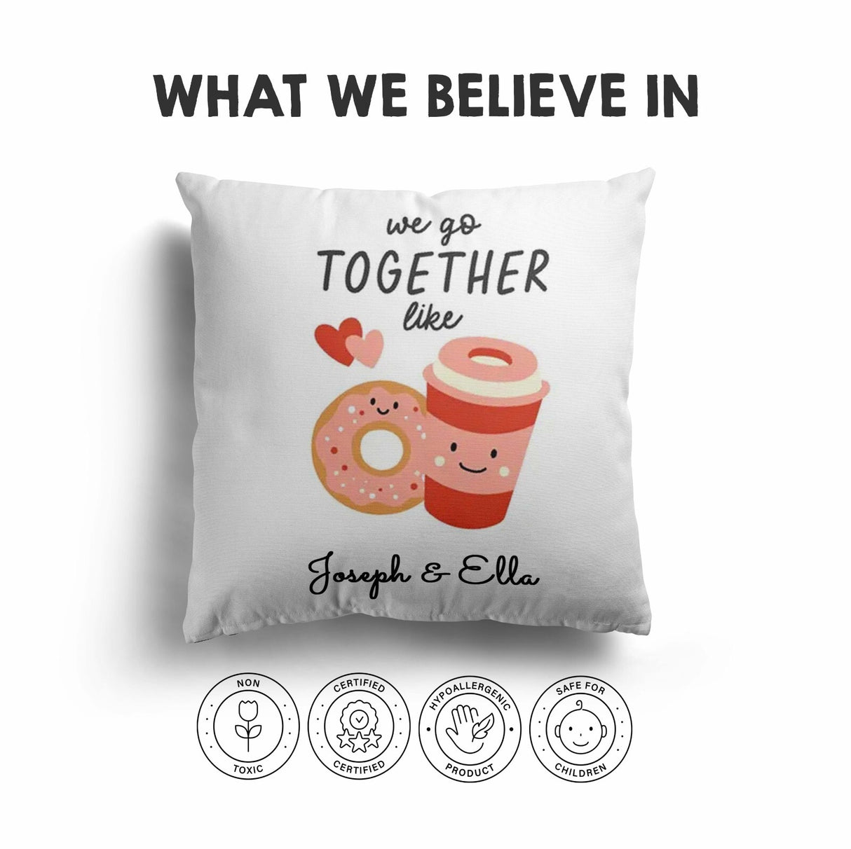 We Go Together Coffee Donuts Valentines Love Cheeky Square Filled Cushion Decor