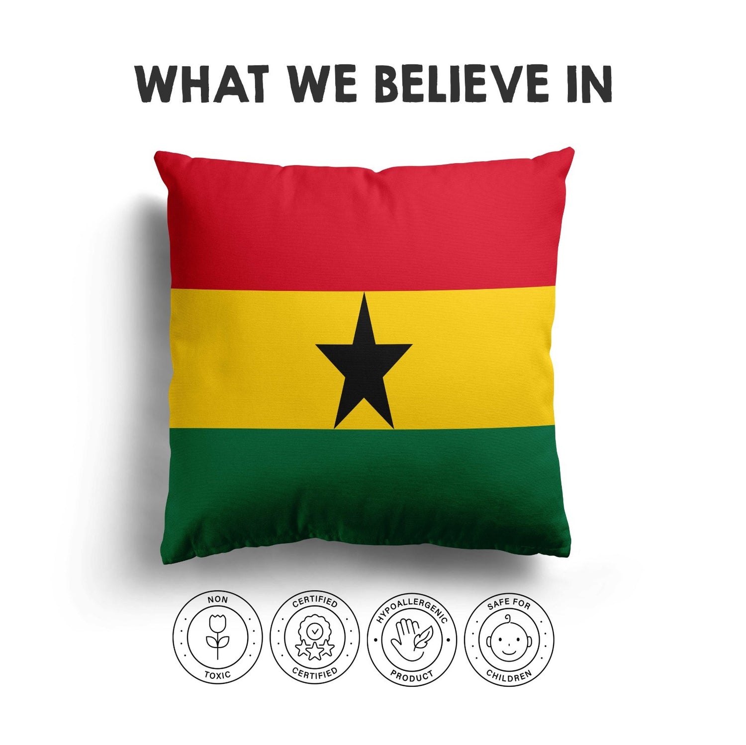 Ghana Flag Ghanaian Design Filled Square Cushion Decorative Throw Soft Gift Size