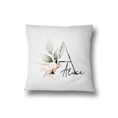Personalised Gentle Botanical Blush Pink Initial Letter Cushion Cover Pillow