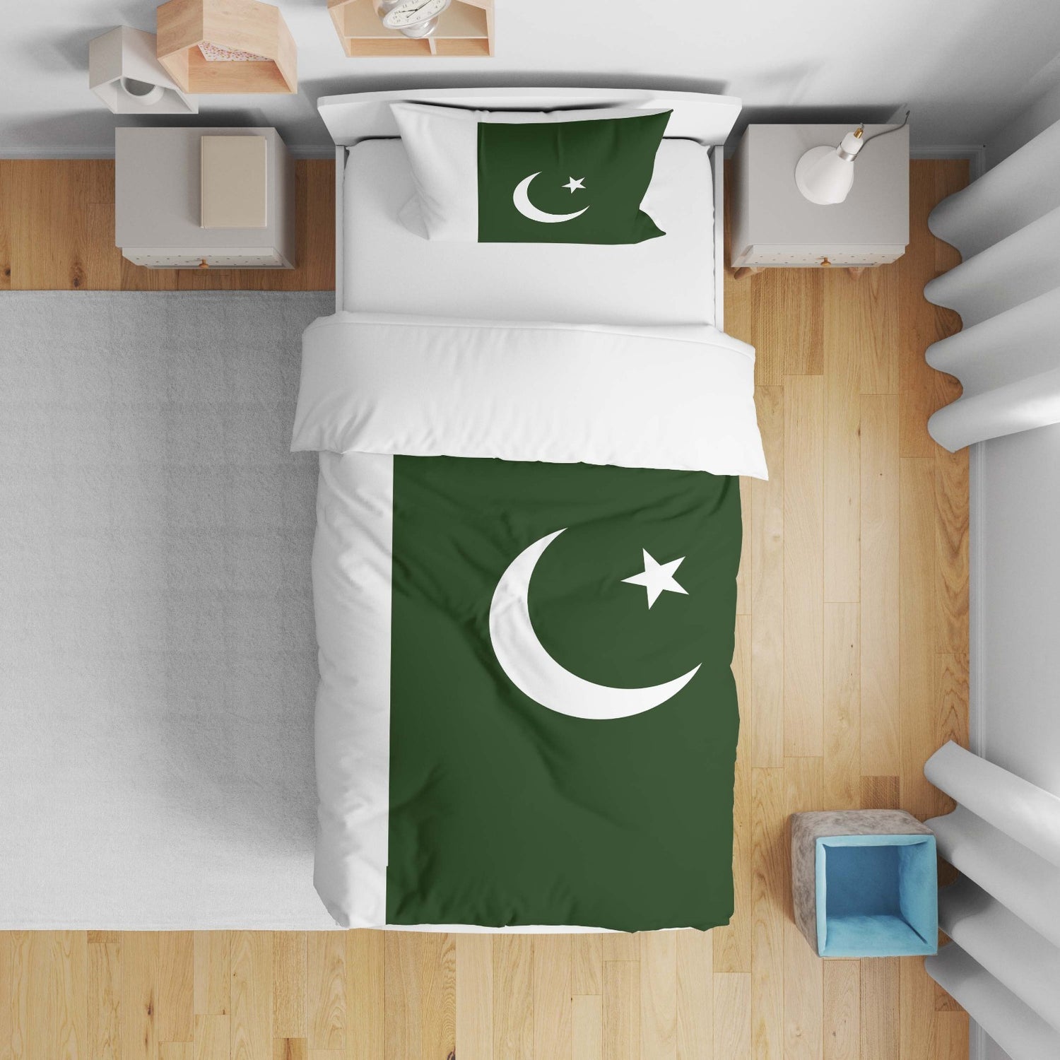Pakistan Flag Design Gift Custom Toddler Cot Bed Duvet Cover + Pillowcase Set
