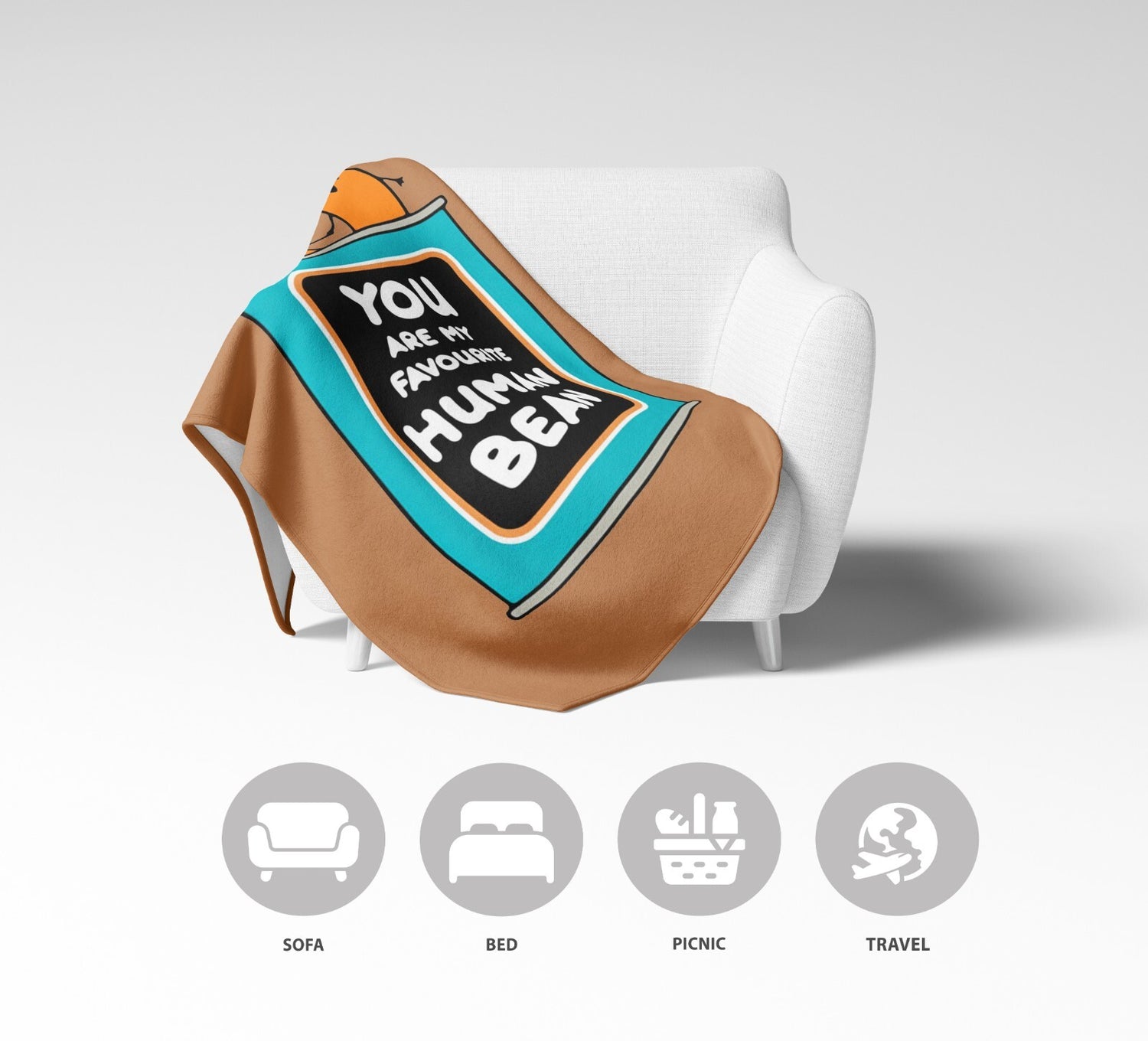 Personalised My Favourite Human Bean Name Novelty Soft Warm Fleece Blanket Decor