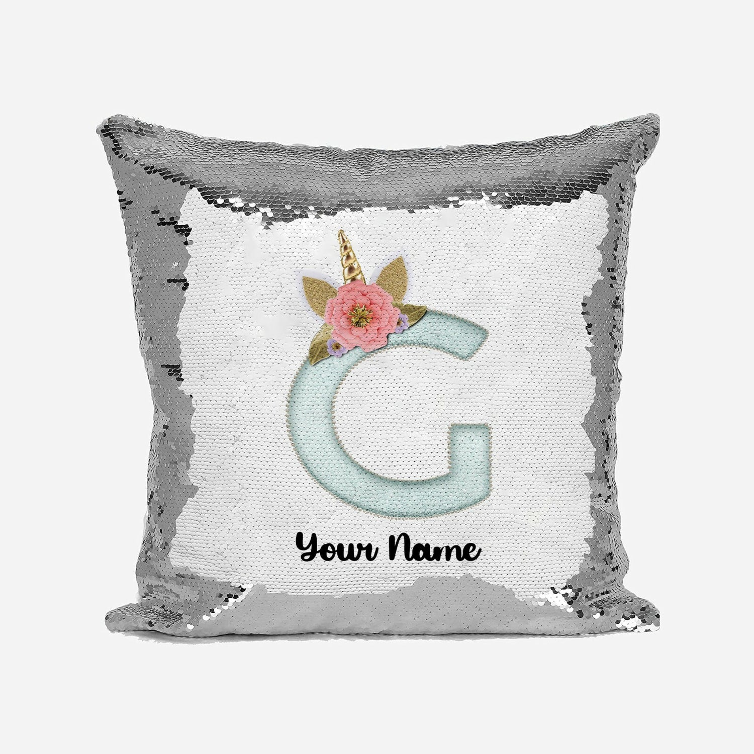 Personalised Unicorn Sparkly Monogram Alphabet Sequin Magic Cushion Cover+Pillow