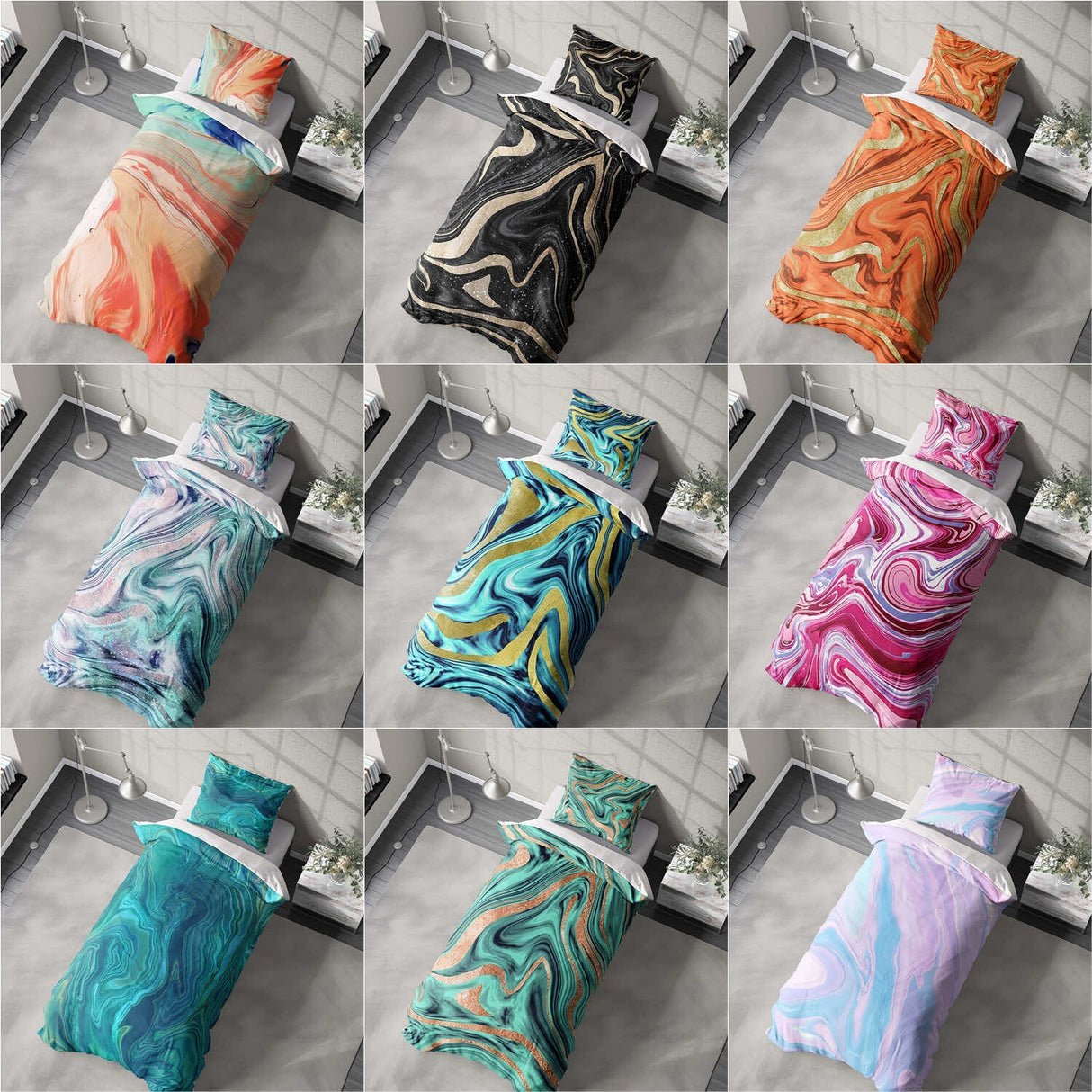 Liquid Marble Custom Design Coloured Soft Single Size Novelty Bed Duvet Cover