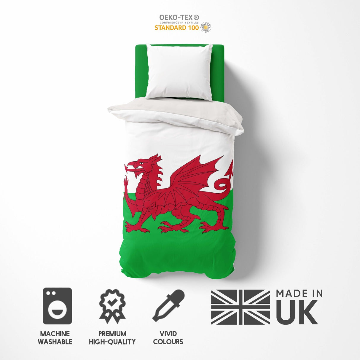 Wales Flag Welsh Dragon Single Size Bed Duvet Cover Quilt + Pillowcase Option