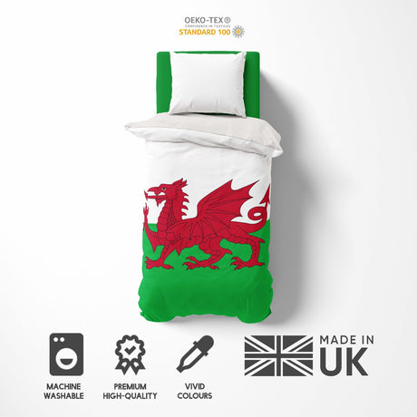 Wales Flag Welsh Dragon Single Size Bed Duvet Cover Quilt + Pillowcase Option