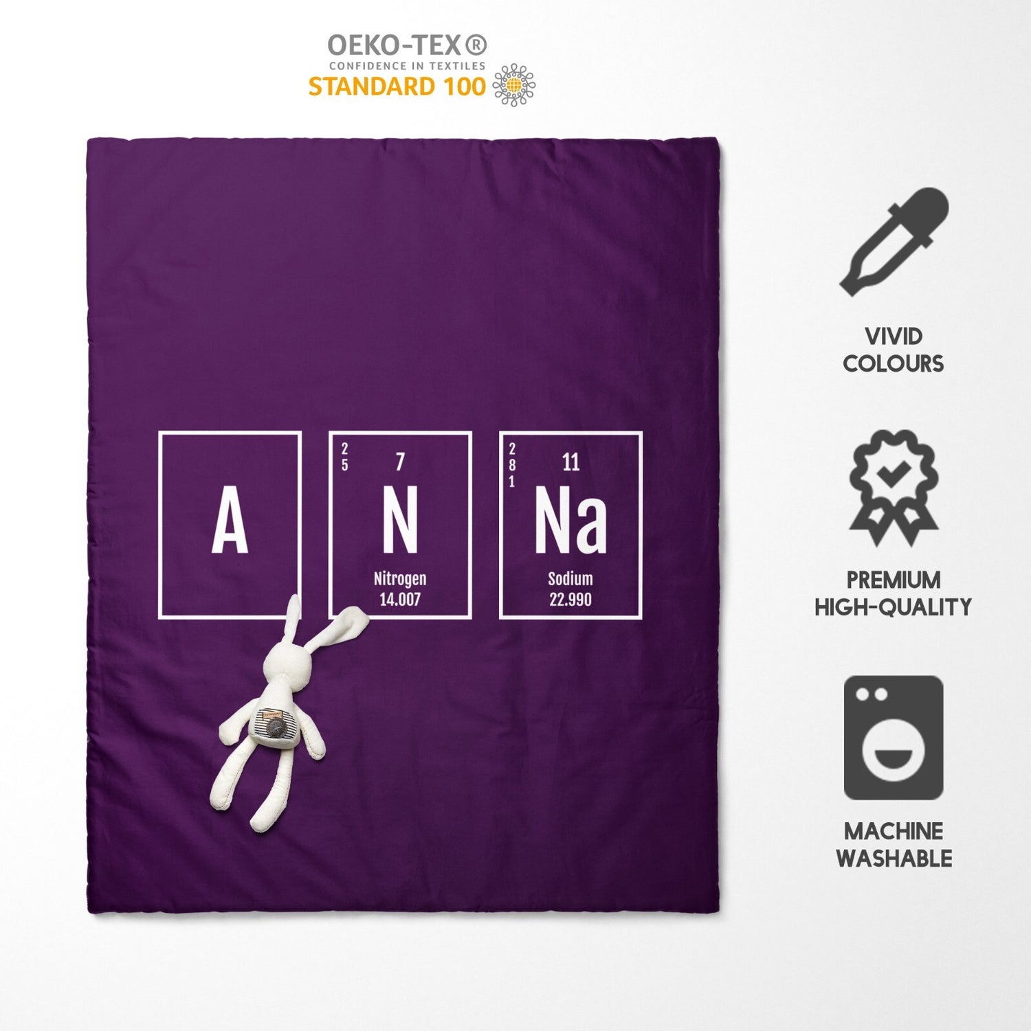 Personalised Name Science Chemical Font Kids Cot Bed Duvet Cover + Pillowcase