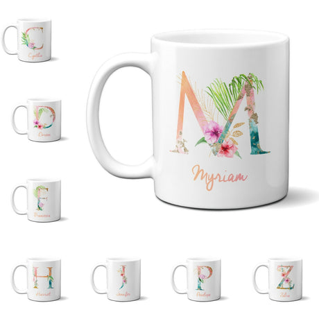 Tropical Alphabet Exotic Floral Name Initial Letter Coffee Mug Gift 11oz Ceramic