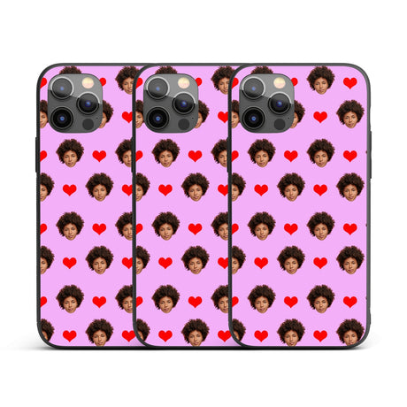 Face Cut Out All Over With Heart Personalised Custom - Printed iPhone Black Case