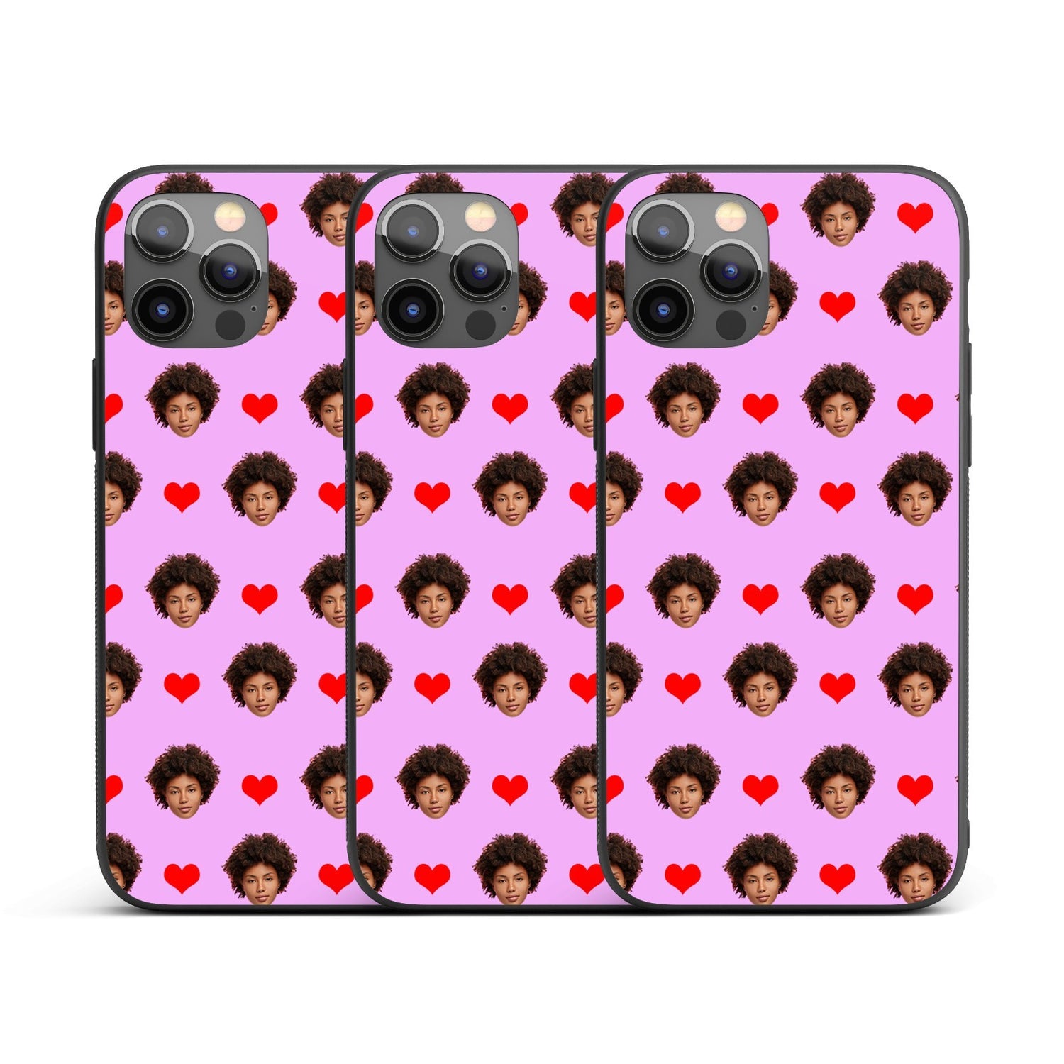 Face Cut Out All Over With Heart Personalised Custom - Printed iPhone Black Case