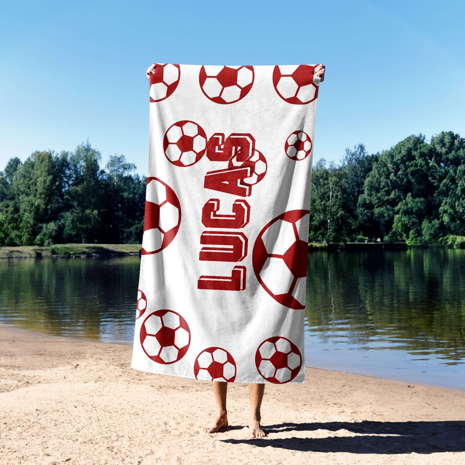 Personalised Custom Name Football Fan Kids Soft Absorbent Beach Bath Sheet Towel