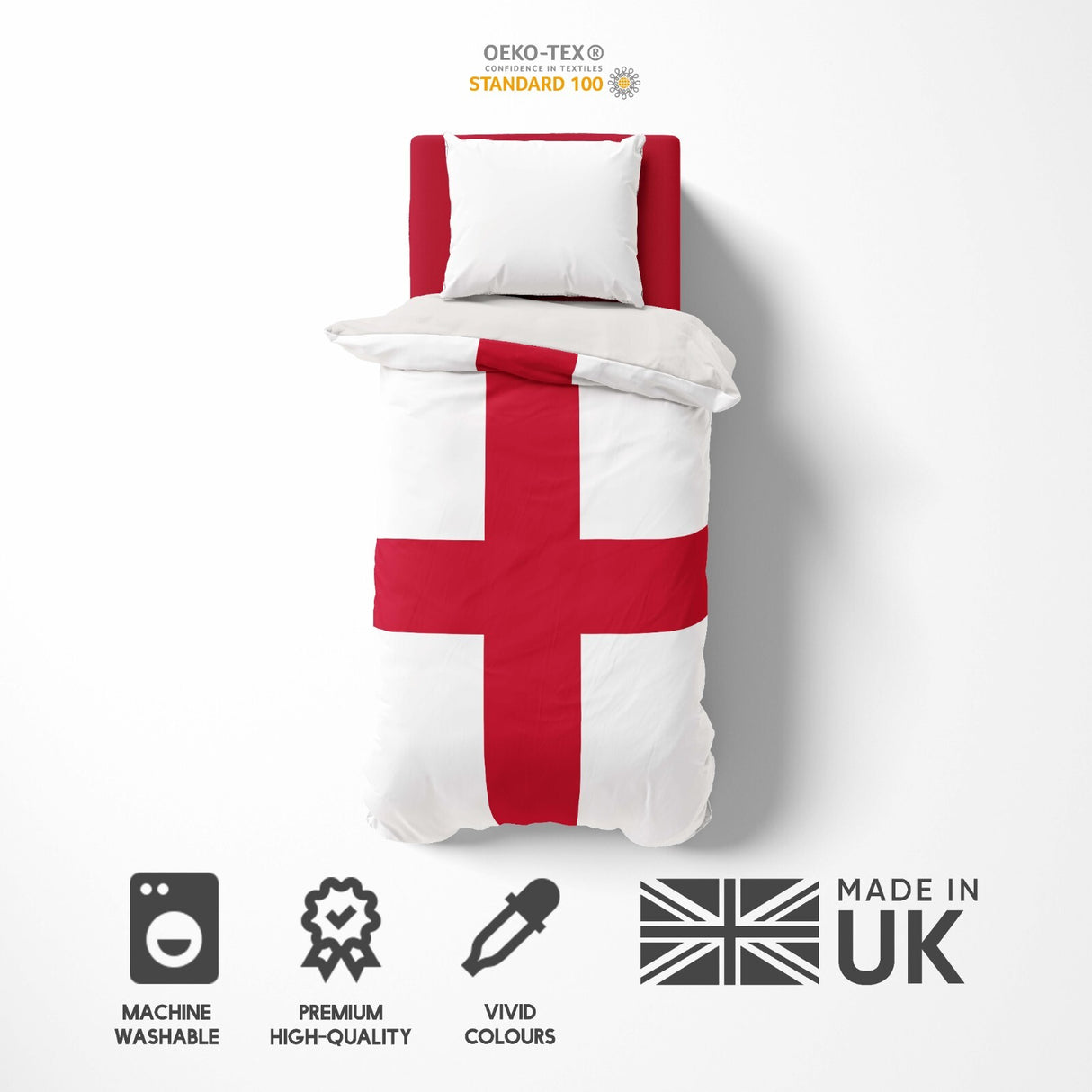 England Flag St George's Cross Single Size Bed Duvet Cover Quilt + Pillowcase