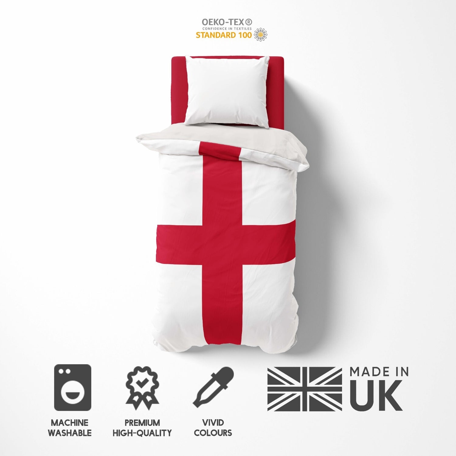 England Flag St George's Cross Single Size Bed Duvet Cover Quilt + Pillowcase