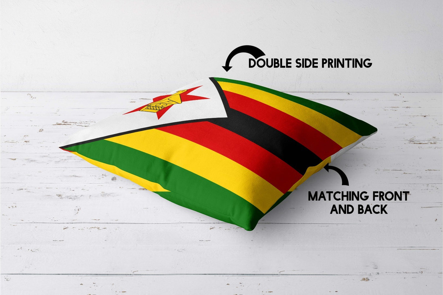 Zimbabwe Flag Design Filled Square Cushion - Decorative Throw Cosy Gift Any Size