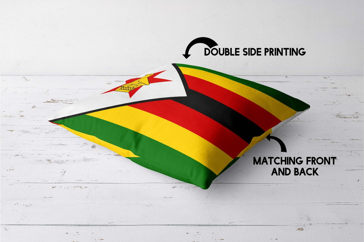Zimbabwe Flag Design Filled Square Cushion - Decorative Throw Cosy Gift Any Size