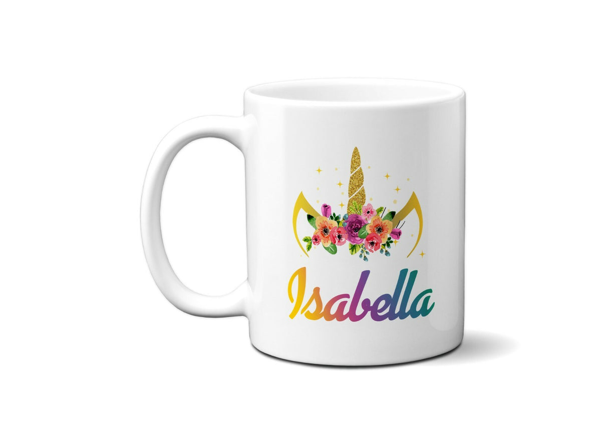 Personalised Name Unicorn Floral Coffee Tea Mug Gift 11oz Mug + Coaster