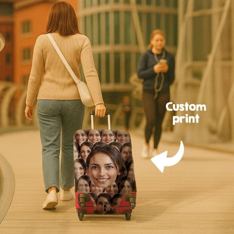 Face All Over Funny Custom Luggage Cover Personalised Suitcase Wrap Unique Gift