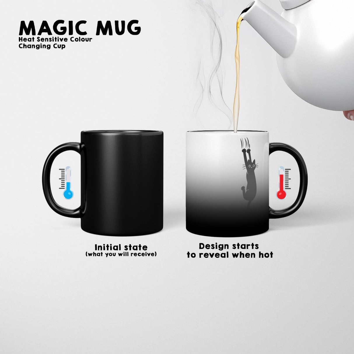 Black Cat Slipping Heat Sensitive Magic Colour Changing Mug Novelty Drink Cup
