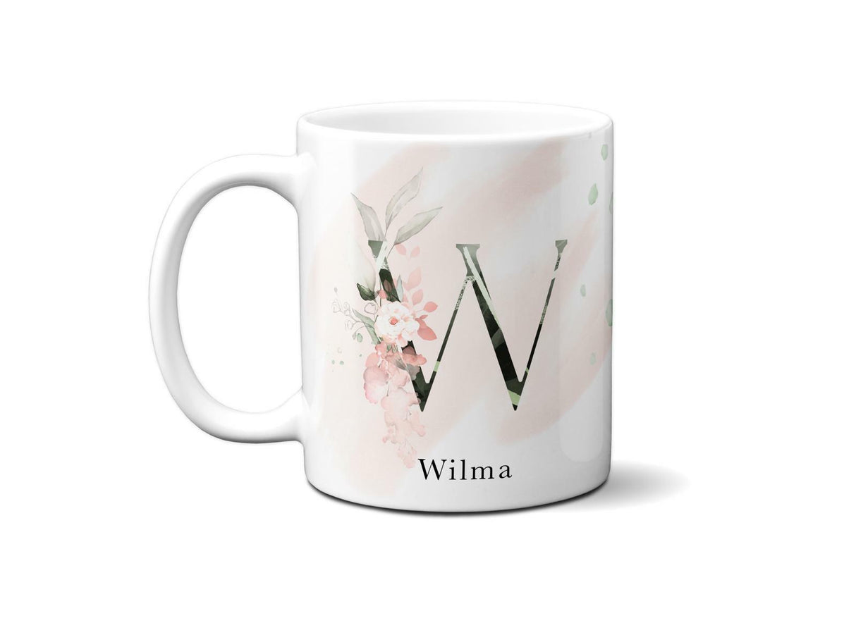 Gentle Touch Blush Pink Design Name Initial Letter Coffee Mug Gift 11oz Ceramic