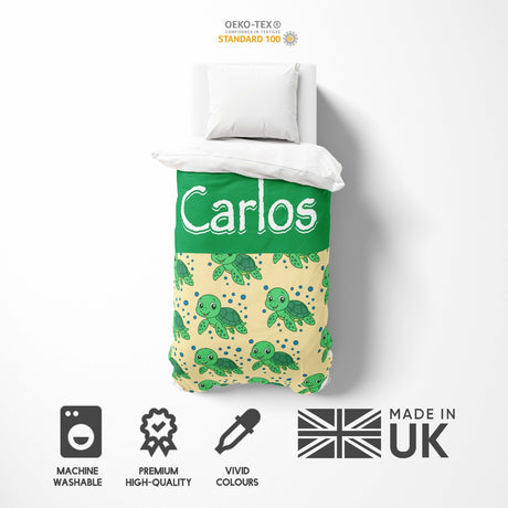 Personalised Custom Name Cartoon Baby Turtle Single Bed Duvet Cover + Pillowcase