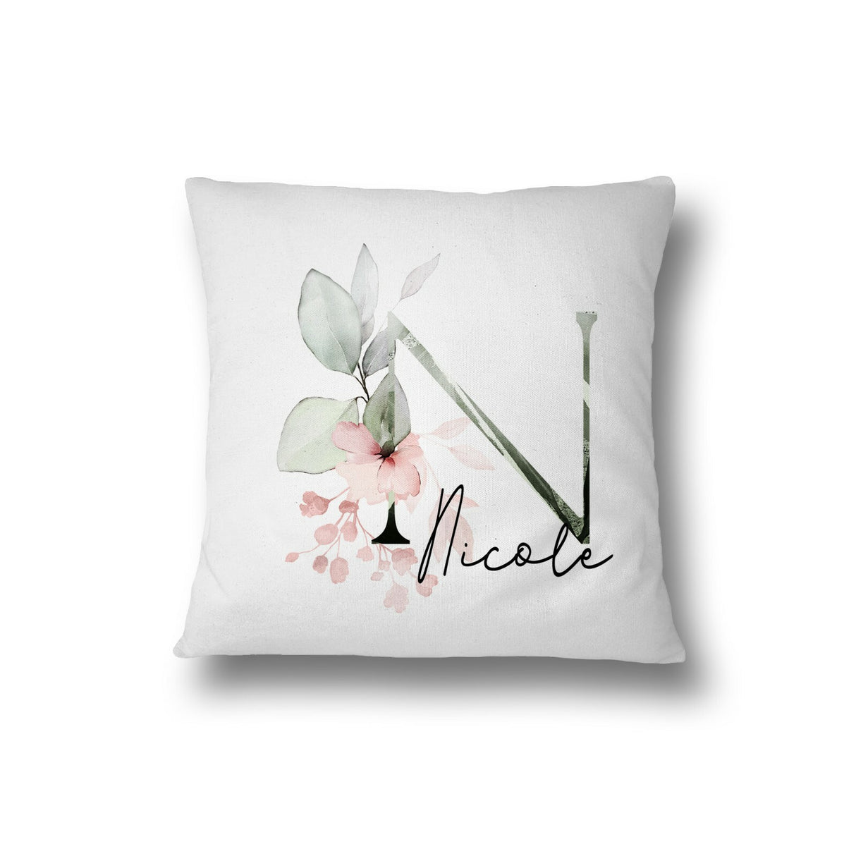 Personalised Gentle Botanical Blush Pink Initial Letter Cushion Cover Pillow