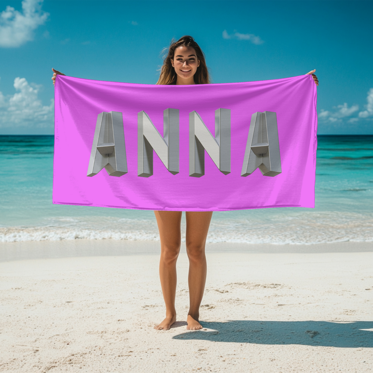 Personalised Geometal 3D Text Custom Coloured Absorbent Beach Bath Sheet Towel