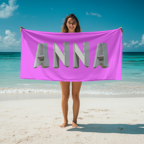 Personalised Geometal 3D Text Custom Coloured Absorbent Beach Bath Sheet Towel